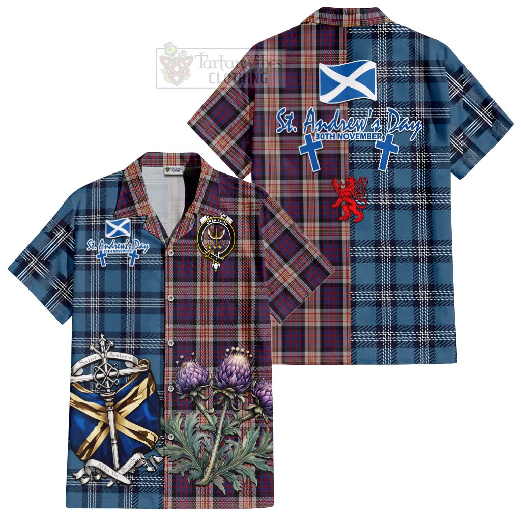 Tartan Vibes Clothing Carnegie Tartan Short Sleeve Button Shirt Happy St. Andrew's Day Half Tartan Style