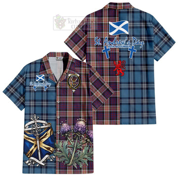 Carnegie Tartan Short Sleeve Button Shirt Happy St. Andrew's Day Half Tartan Style