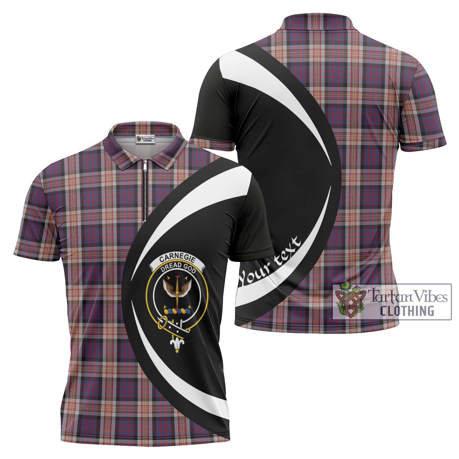 Tartan Vibes Clothing Carnegie Tartan Zipper Polo Shirt with Family Crest Circle Style