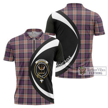 Carnegie Tartan Zipper Polo Shirt with Family Crest Circle Style