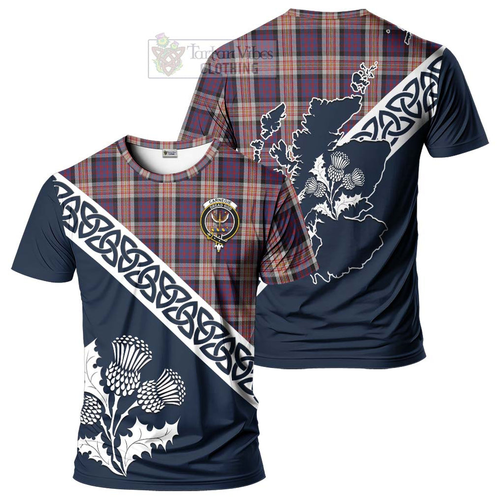 Carnegie Tartan T-Shirt Featuring Thistle and Scotland Map