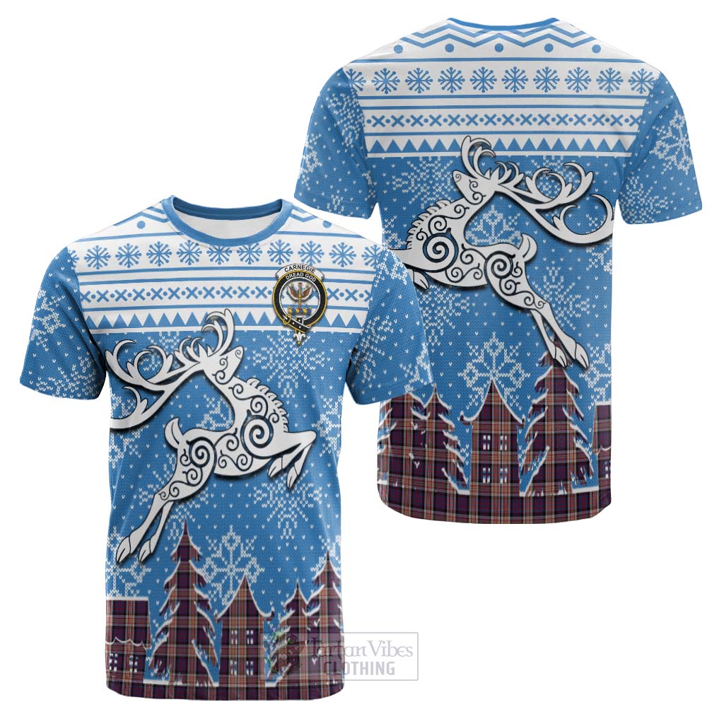 Tartan Vibes Clothing Carnegie Clan Christmas Cotton T-shirt Celtic Reindeer Style