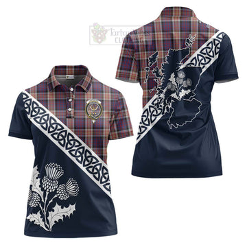 Carnegie Tartan Women's Polo Shirt Featuring Thistle and Scotland Map