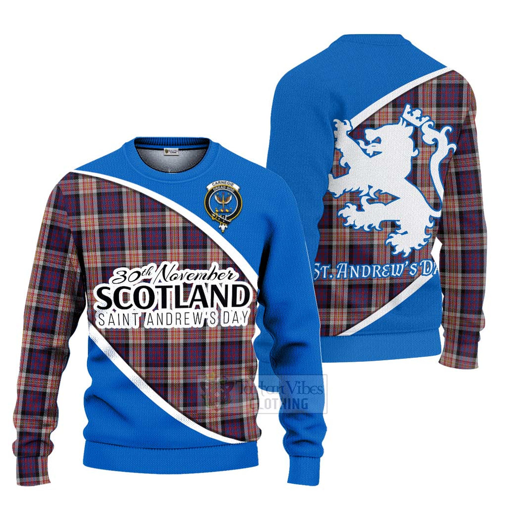 Tartan Vibes Clothing Carnegie Family Crest Tartan Knitted Sweater Celebrate Saint Andrew's Day in Style