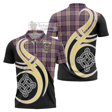 Carnegie Tartan Zipper Polo Shirt with Family Crest and Celtic Symbol Style