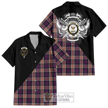 Carnegie Tartan Short Sleeve Button Shirt with Family Crest and Military Logo Style