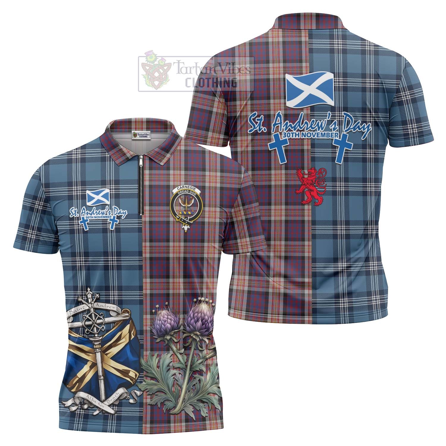 Tartan Vibes Clothing Carnegie Tartan Zipper Polo Shirt Happy St. Andrew's Day Half Tartan Style