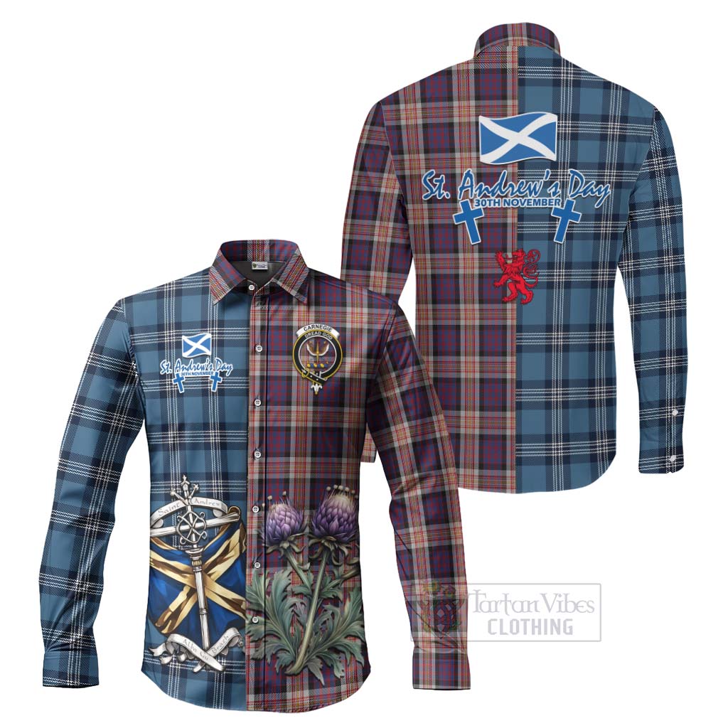 Tartan Vibes Clothing Carnegie Tartan Long Sleeve Button Shirt Happy St. Andrew's Day Half Tartan Style