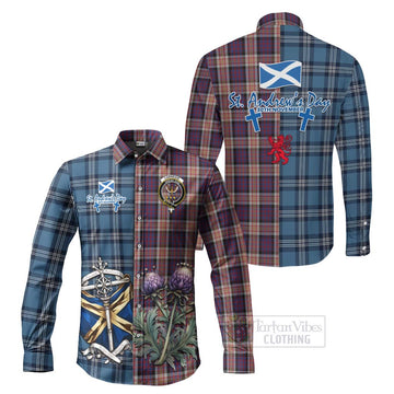 Carnegie Tartan Long Sleeve Button Shirt Happy St. Andrew's Day Half Tartan Style