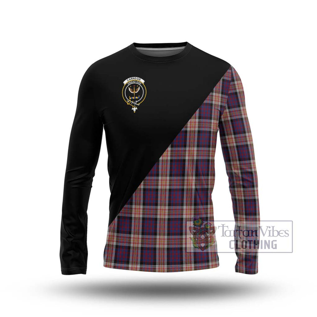 Carnegie Tartan Long Sleeve T-Shirt with Family Crest and Military Logo Style Unisex - Tartanvibesclothing Shop