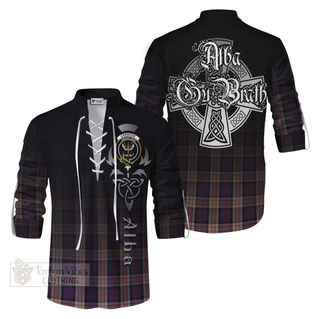 Tartan Vibes Clothing Carnegie Tartan Ghillie Kilt Shirt Featuring Alba Gu Brath Family Crest Celtic Inspired