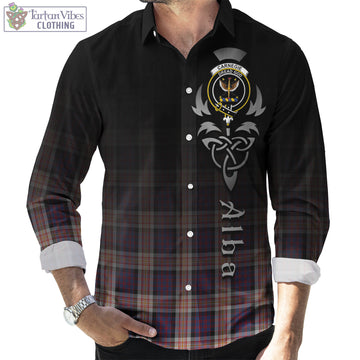 Carnegie Tartan Long Sleeve Button Up Featuring Alba Gu Brath Family Crest Celtic Inspired