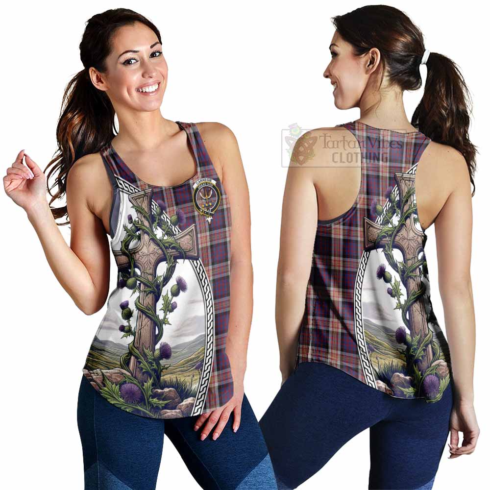 Tartan Vibes Clothing Carnegie Tartan Women's Racerback Tanks with Family Crest and St. Andrew's Cross Accented by Thistle Vines