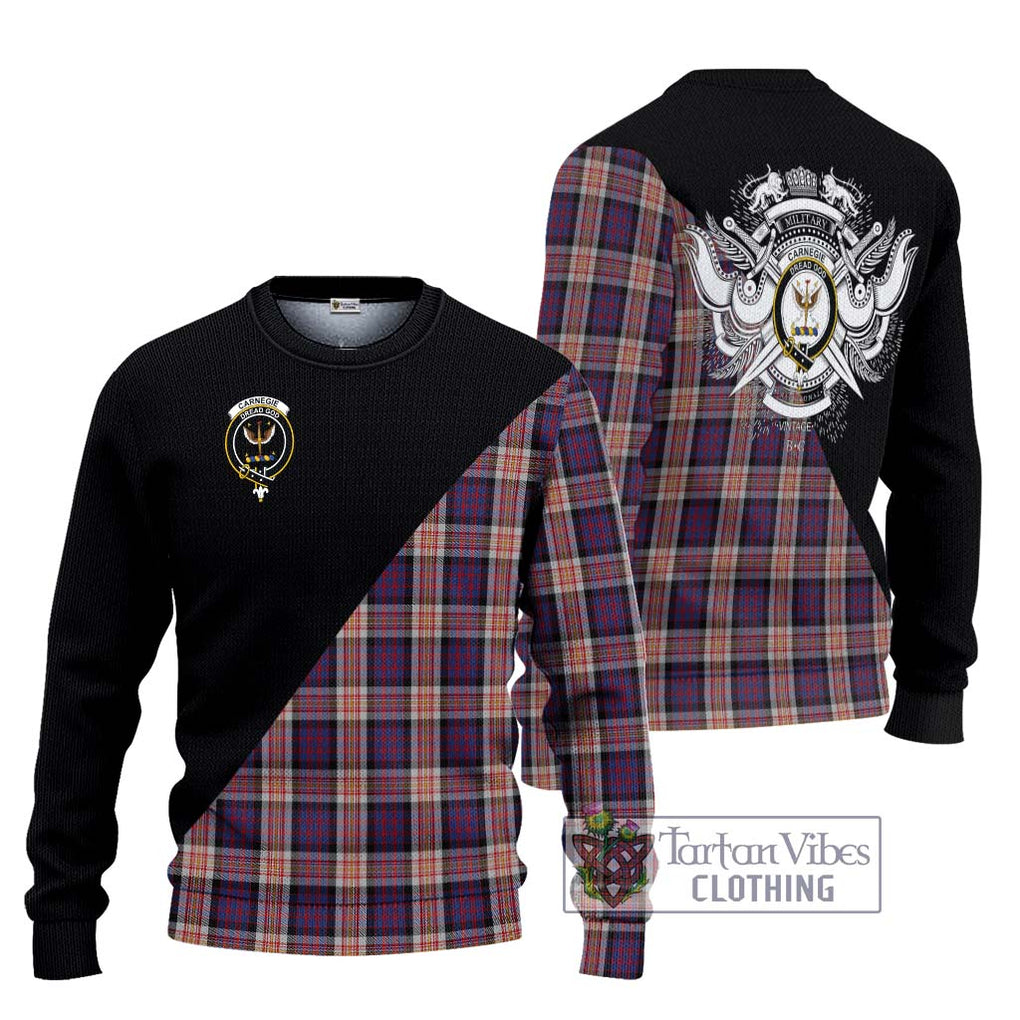 Carnegie Tartan Knitted Sweater with Family Crest and Military Logo Style Unisex - Tartanvibesclothing Shop