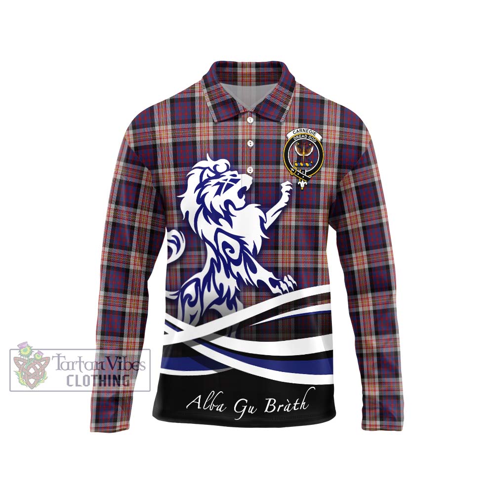 Carnegie Tartan Long Sleeve Polo Shirt with Alba Gu Brath Regal Lion Emblem Unisex - Tartanvibesclothing Shop