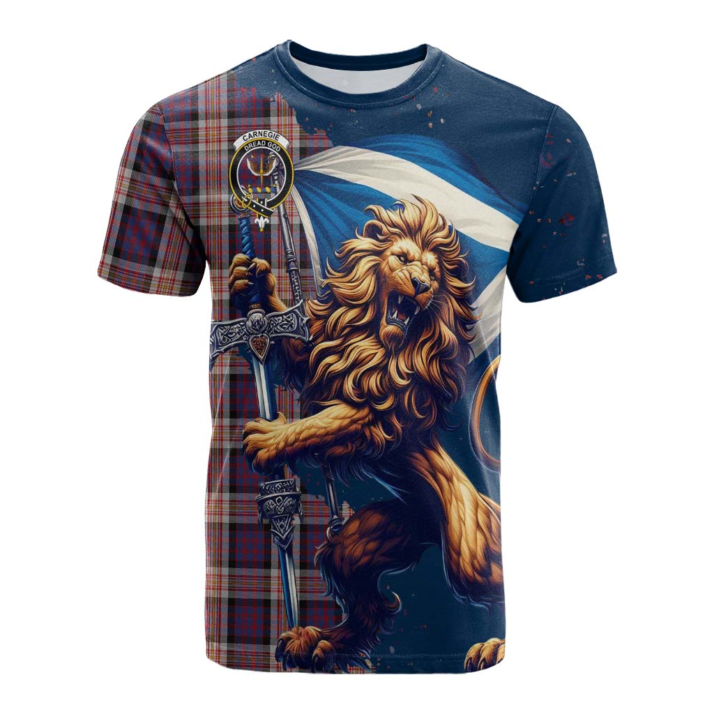 Tartan Vibes Clothing Carnegie Tartan Family Crest Cotton T-shirt with Scottish Majestic Lion