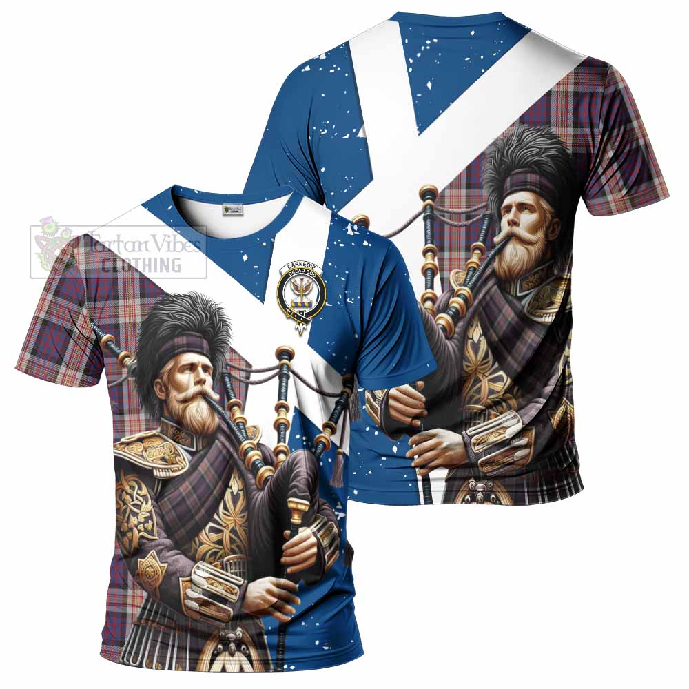 Tartan Vibes Clothing Carnegie Tartan T-Shirt with Family Crest Scottish Bagpiper Vibes