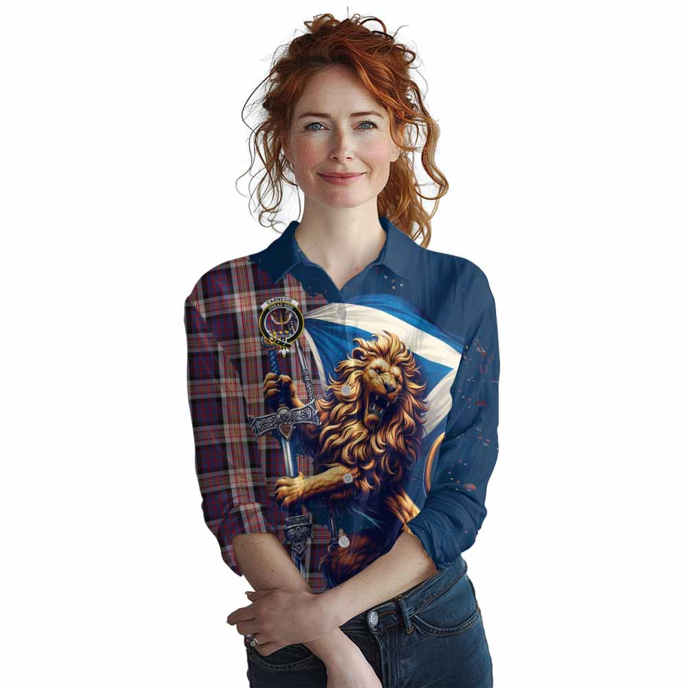 Tartan Vibes Clothing Carnegie Tartan Family Crest Women's Casual Shirt with Scottish Majestic Lion