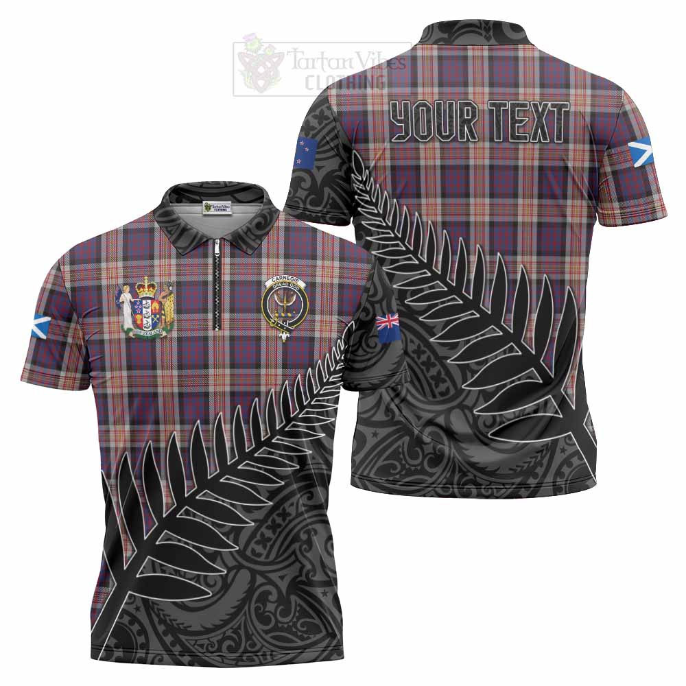 Tartan Vibes Clothing Carnegie Crest Tartan Zipper Polo Shirt with New Zealand Silver Fern Half Style