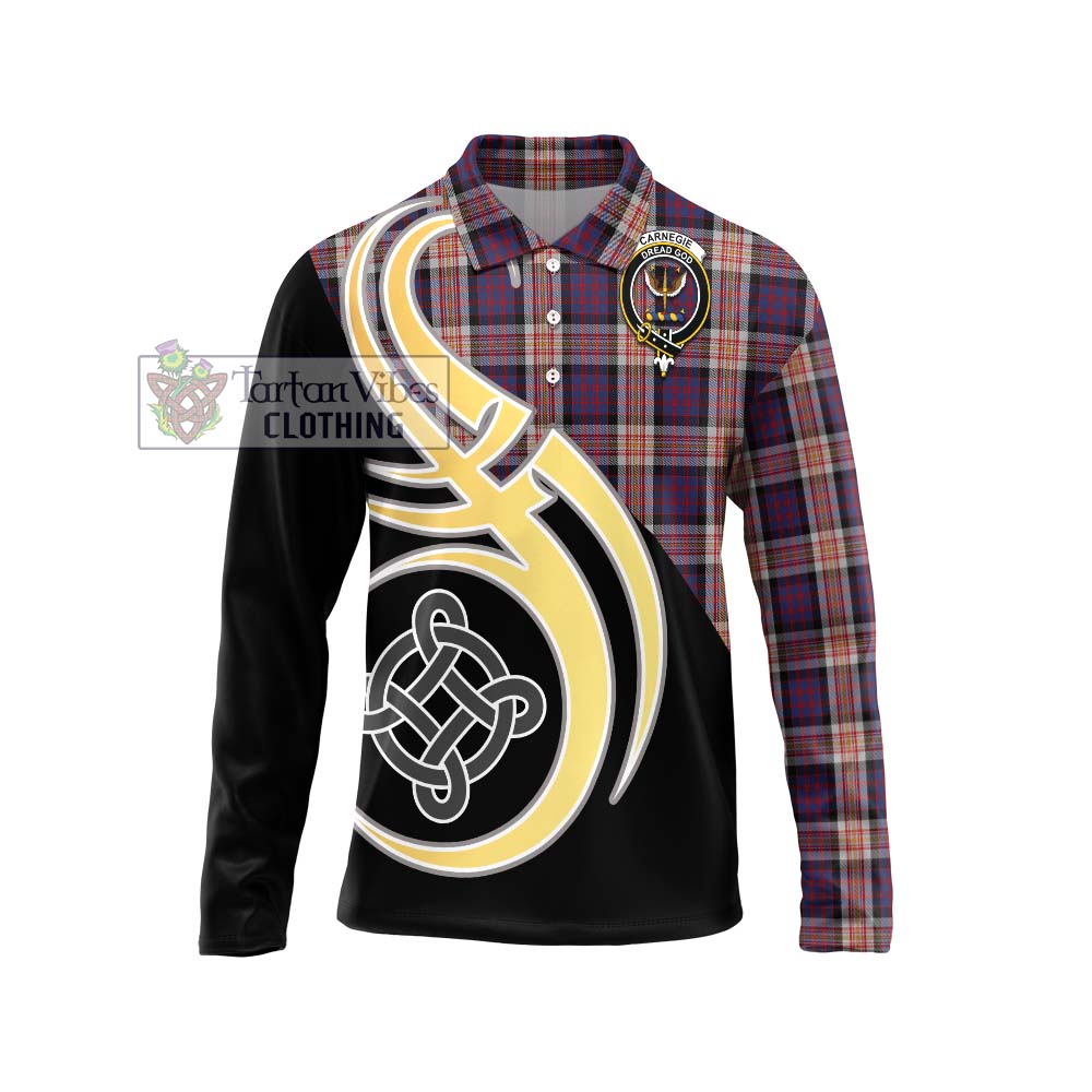 Carnegie Tartan Long Sleeve Polo Shirt with Family Crest and Celtic Symbol Style Unisex - Tartan Vibes Clothing