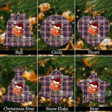 Carnegie Clan Tartan Ornament with Christmas Twinkle Highland Cattle