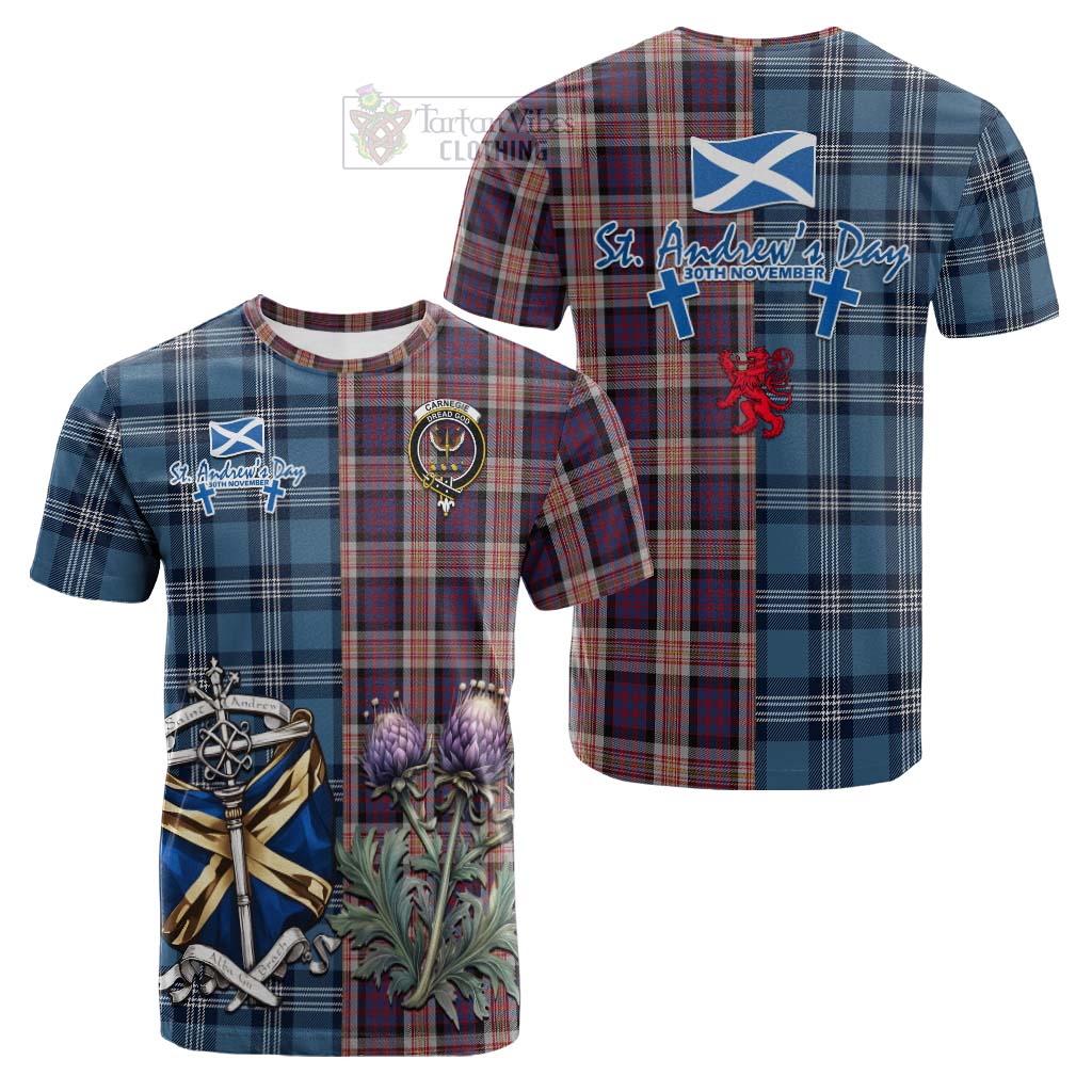 Tartan Vibes Clothing Carnegie Tartan Cotton T-shirt Happy St. Andrew's Day Half Tartan Style