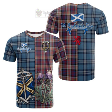 Carnegie Tartan Cotton T-shirt Happy St. Andrew's Day Half Tartan Style