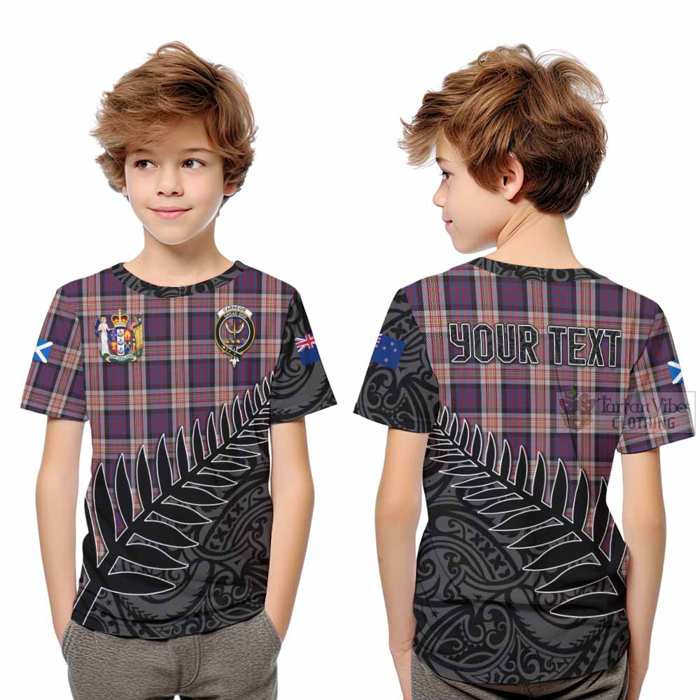 Tartan Vibes Clothing Carnegie Crest Tartan Kid T-Shirt with New Zealand Silver Fern Half Style