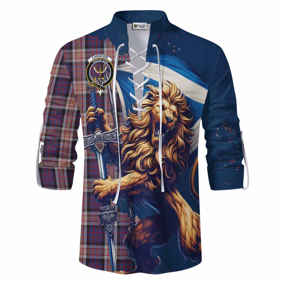 Tartan Vibes Clothing Carnegie Tartan Family Crest Ghillie Kilt Shirt with Scottish Majestic Lion