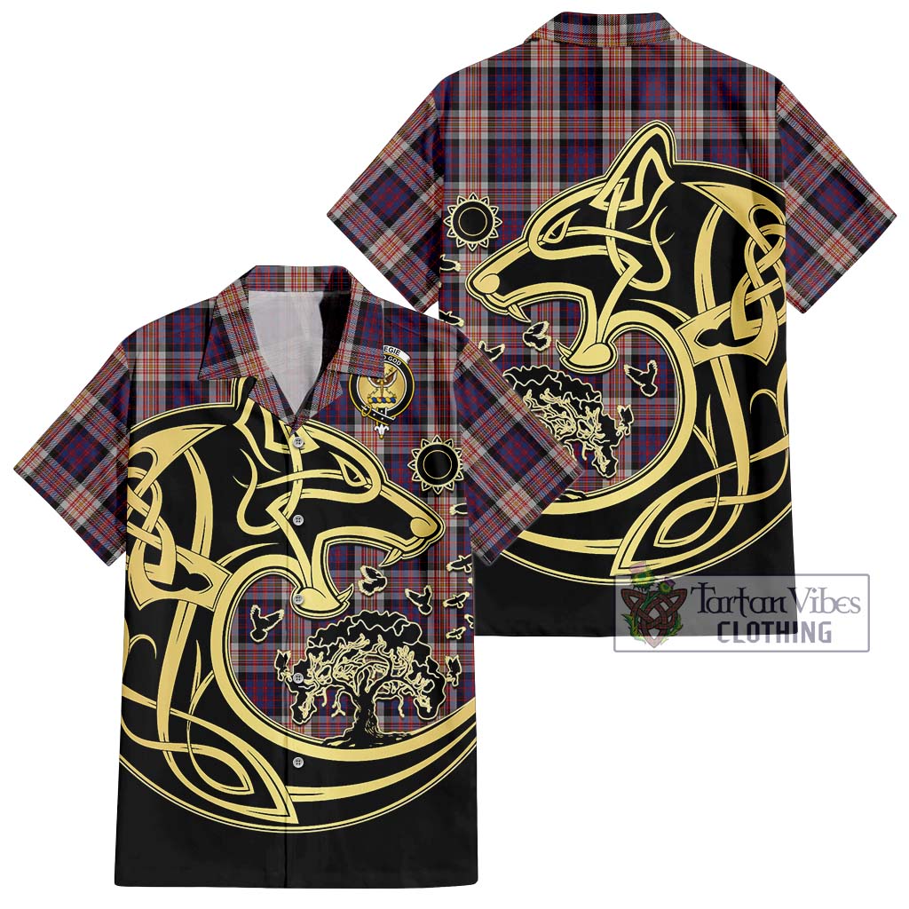 Tartan Vibes Clothing Carnegie Tartan Short Sleeve Button Shirt with Family Crest Celtic Wolf Style