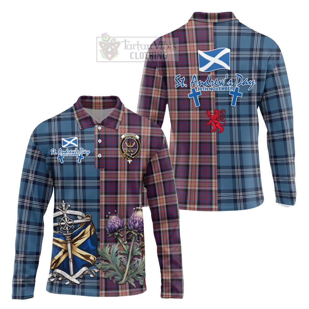 Tartan Vibes Clothing Carnegie Tartan Long Sleeve Polo Shirt Happy St. Andrew's Day Half Tartan Style