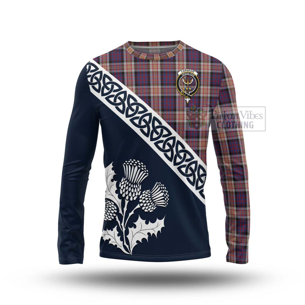 Tartan Vibes Clothing Carnegie Tartan Long Sleeve T-Shirt Featuring Thistle and Scotland Map