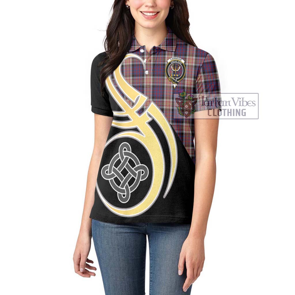 Tartan Vibes Clothing Carnegie Tartan Women's Polo Shirt with Family Crest and Celtic Symbol Style