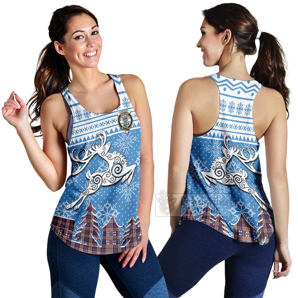 Tartan Vibes Clothing Carnegie Clan Christmas Women's Racerback Tanks Celtic Reindeer Style