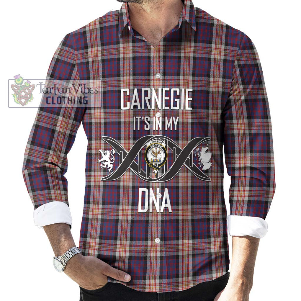 Carnegie Tartan Long Sleeve Button Shirt with Family Crest DNA In Me Style Men's Shirt S - Tartanvibesclothing Shop