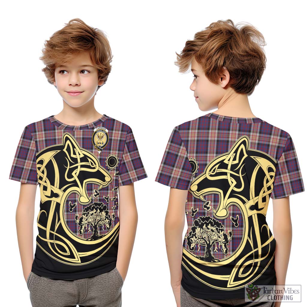 Tartan Vibes Clothing Carnegie Tartan Kid T-Shirt with Family Crest Celtic Wolf Style