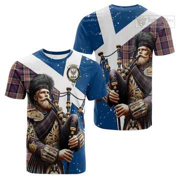 Carnegie Tartan Cotton T-shirt with Family Crest Scottish Bagpiper Vibes