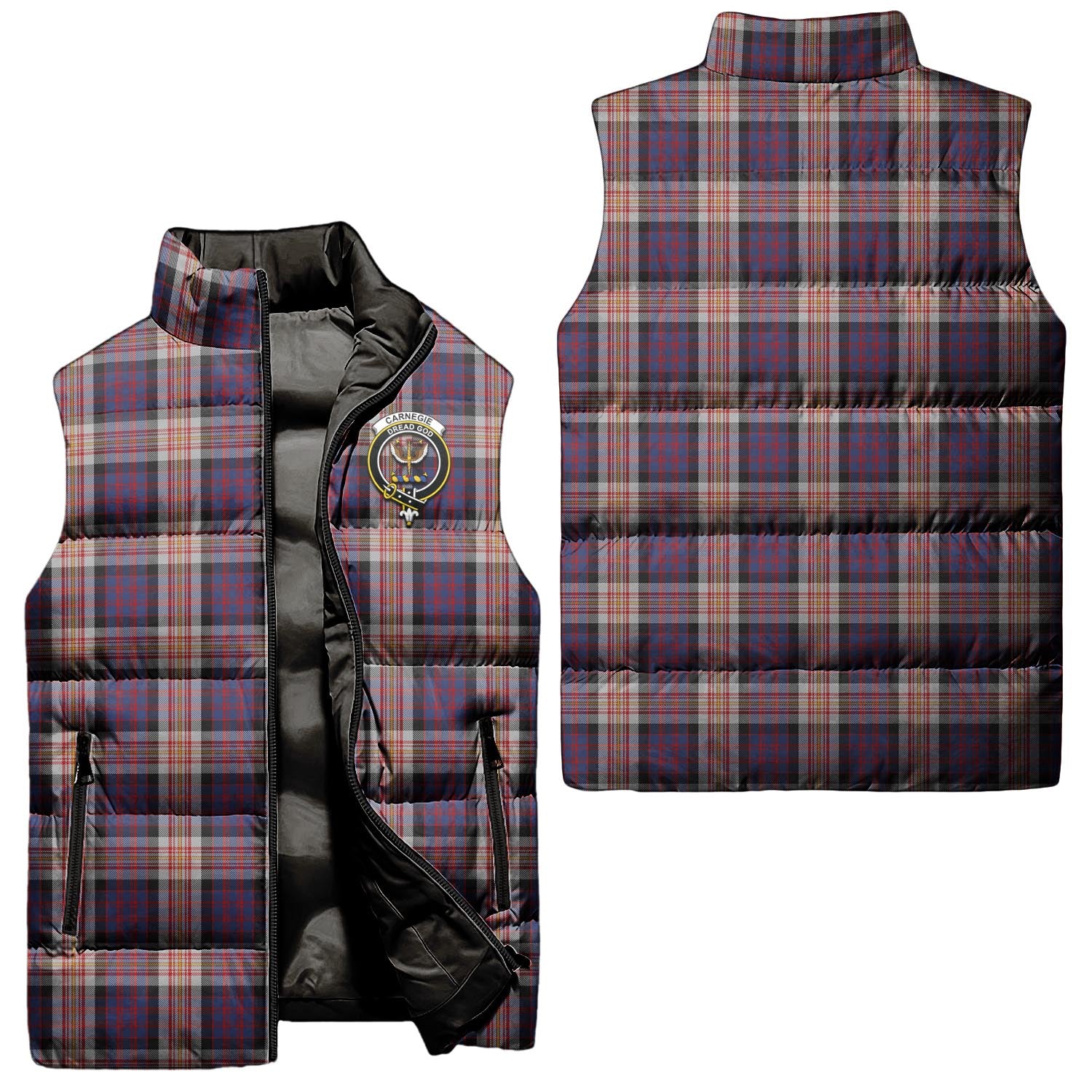 Carnegie Tartan Sleeveless Puffer Jacket with Family Crest Unisex - Tartanvibesclothing