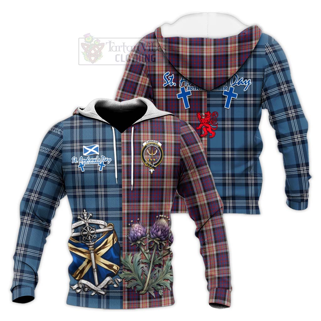 Tartan Vibes Clothing Carnegie Tartan Knitted Hoodie Happy St. Andrew's Day Half Tartan Style