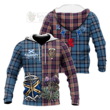 Carnegie Tartan Knitted Hoodie Happy St. Andrew's Day Half Tartan Style