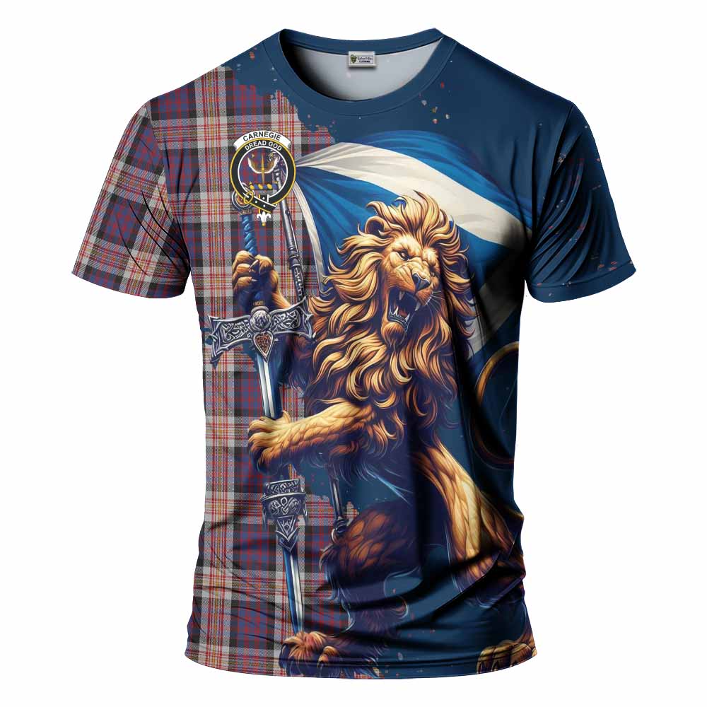 Tartan Vibes Clothing Carnegie Tartan Family Crest T-Shirt with Scottish Majestic Lion