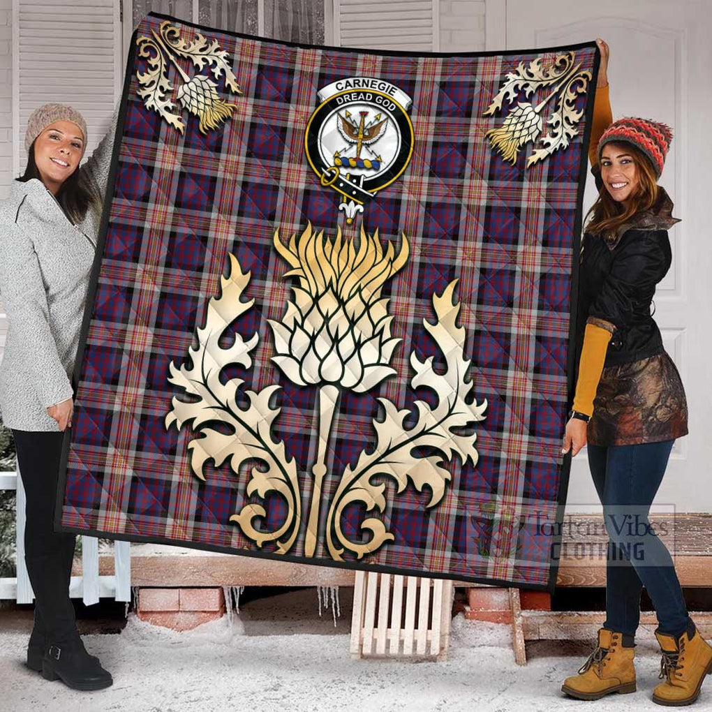 Tartan Vibes Clothing Carnegie Tartan Quilt with Family Crest and Golden Thistle Style