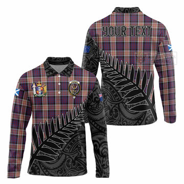 Carnegie Crest Tartan Long Sleeve Polo Shirt with New Zealand Silver Fern Half Style