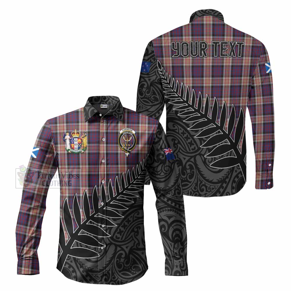 Tartan Vibes Clothing Carnegie Crest Tartan Long Sleeve Button Shirt with New Zealand Silver Fern Half Style