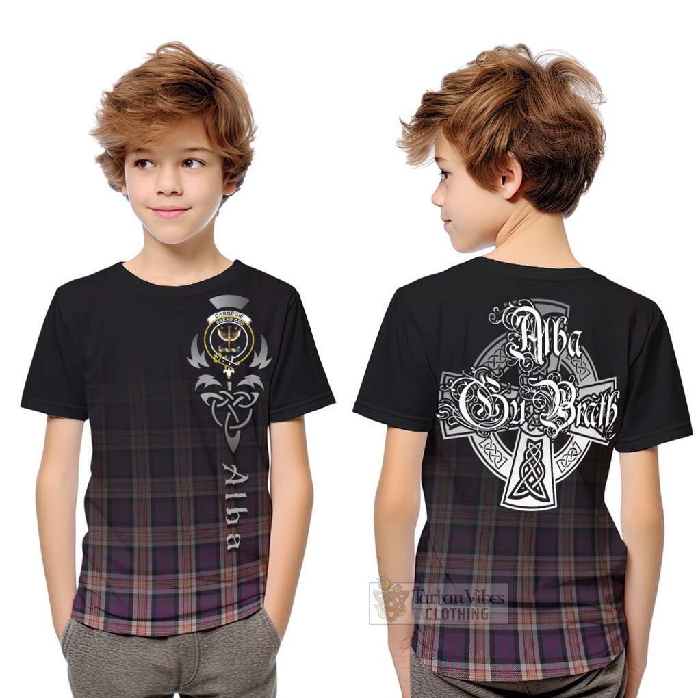 Tartan Vibes Clothing Carnegie Tartan Kid T-Shirt Featuring Alba Gu Brath Family Crest Celtic Inspired