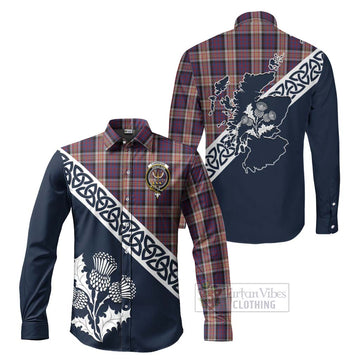 Carnegie Tartan Long Sleeve Button Shirt Featuring Thistle and Scotland Map