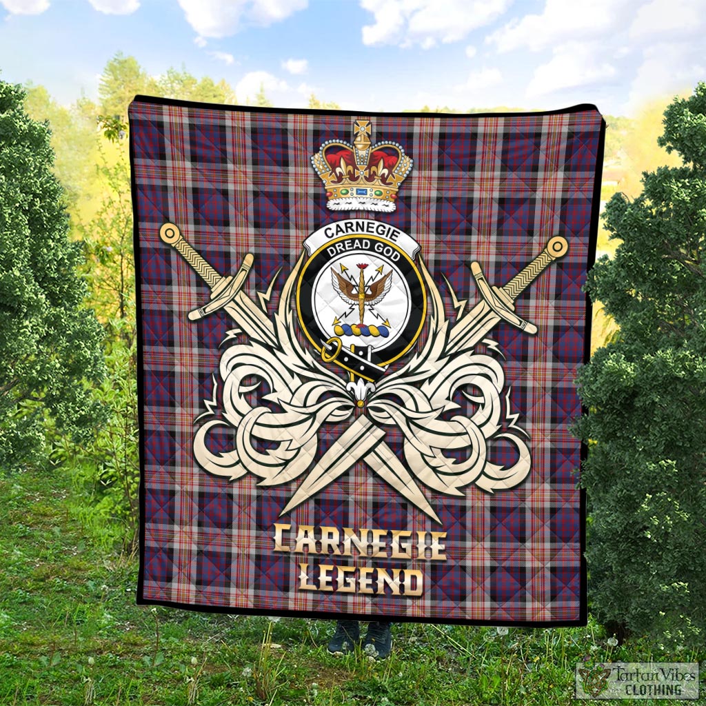 Tartan Vibes Clothing Carnegie Tartan Quilt with Clan Crest and the Golden Sword of Courageous Legacy