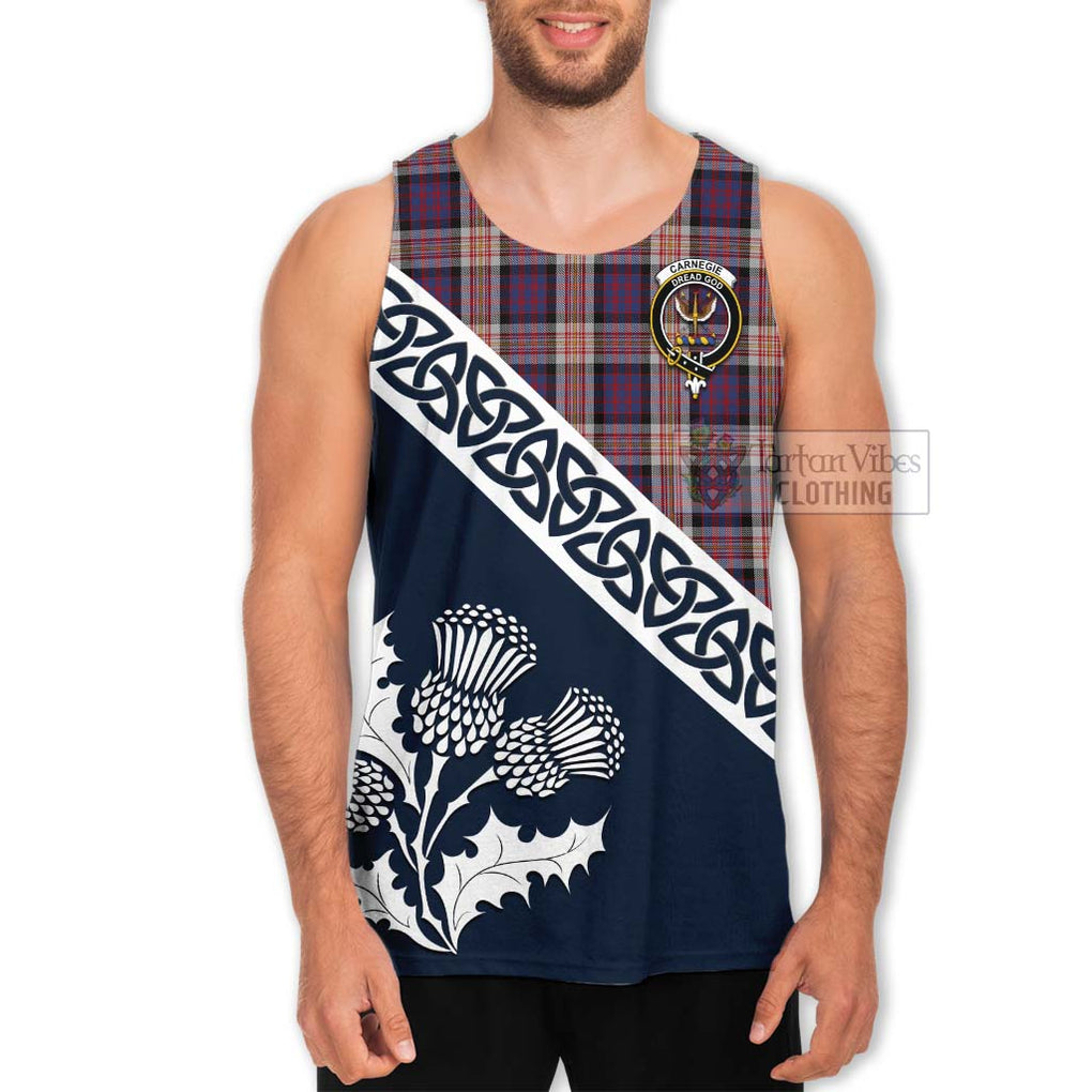 Tartan Vibes Clothing Carnegie Tartan Men's Tank Top Featuring Thistle and Scotland Map