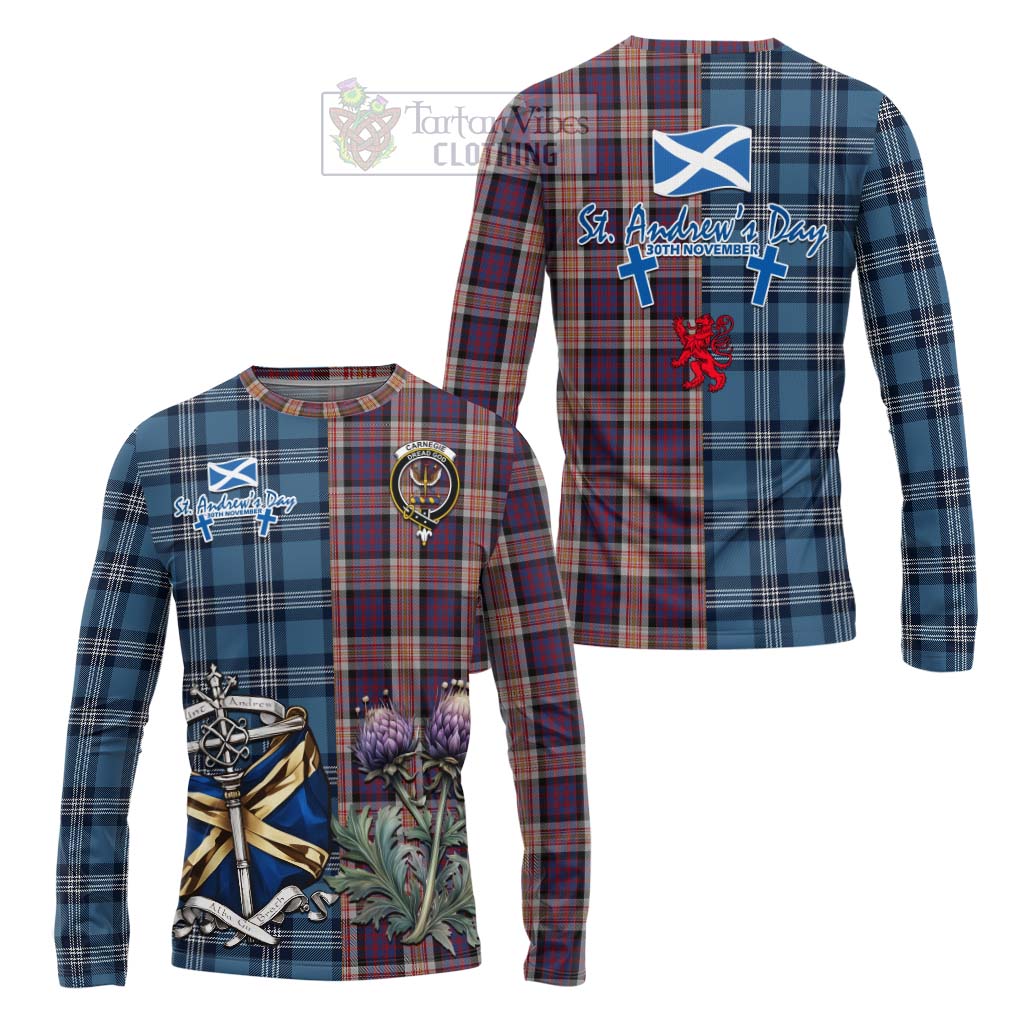 Tartan Vibes Clothing Carnegie Tartan Long Sleeve T-Shirt Happy St. Andrew's Day Half Tartan Style