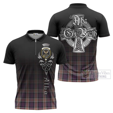 Carnegie Tartan Zipper Polo Shirt Featuring Alba Gu Brath Family Crest Celtic Inspired